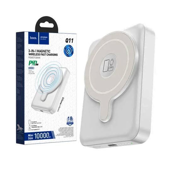3-em-1 Carregador Magnético Rápido Banco de Potência Hoco Q11 Expressar PD20W 10000mAh Branco